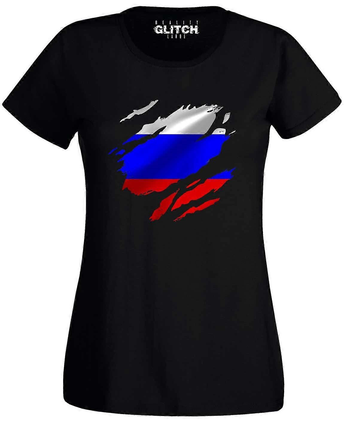 Reality Glitch Torn Russia Flag 女装 T 恤