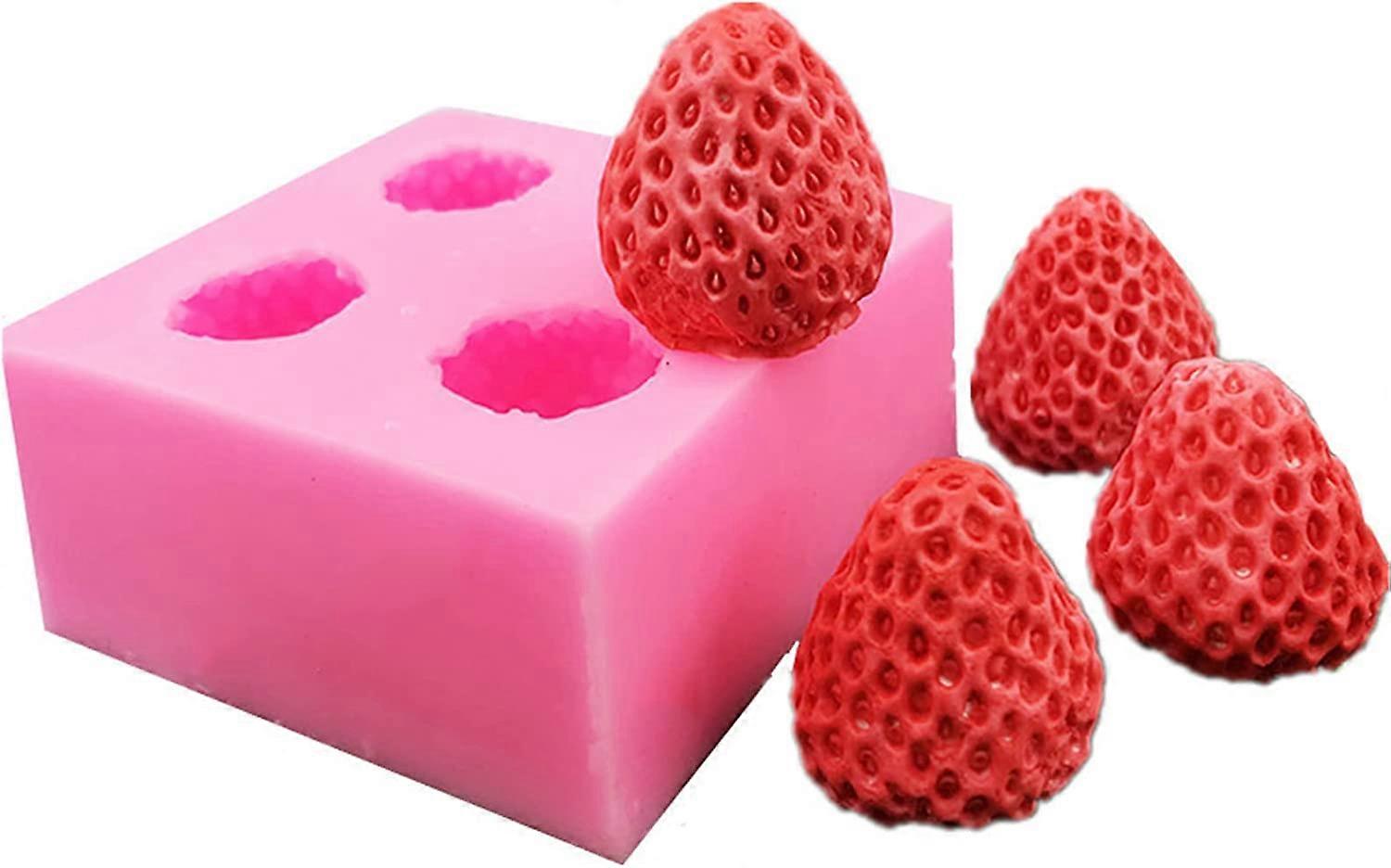 Strawberry Mold 4 Cavities Silicone Mold Four 3D Strawberries Non-Stick Easy To Clean Reusable Suitable For Chocolate Jelly Cake Decorating Candle Diy