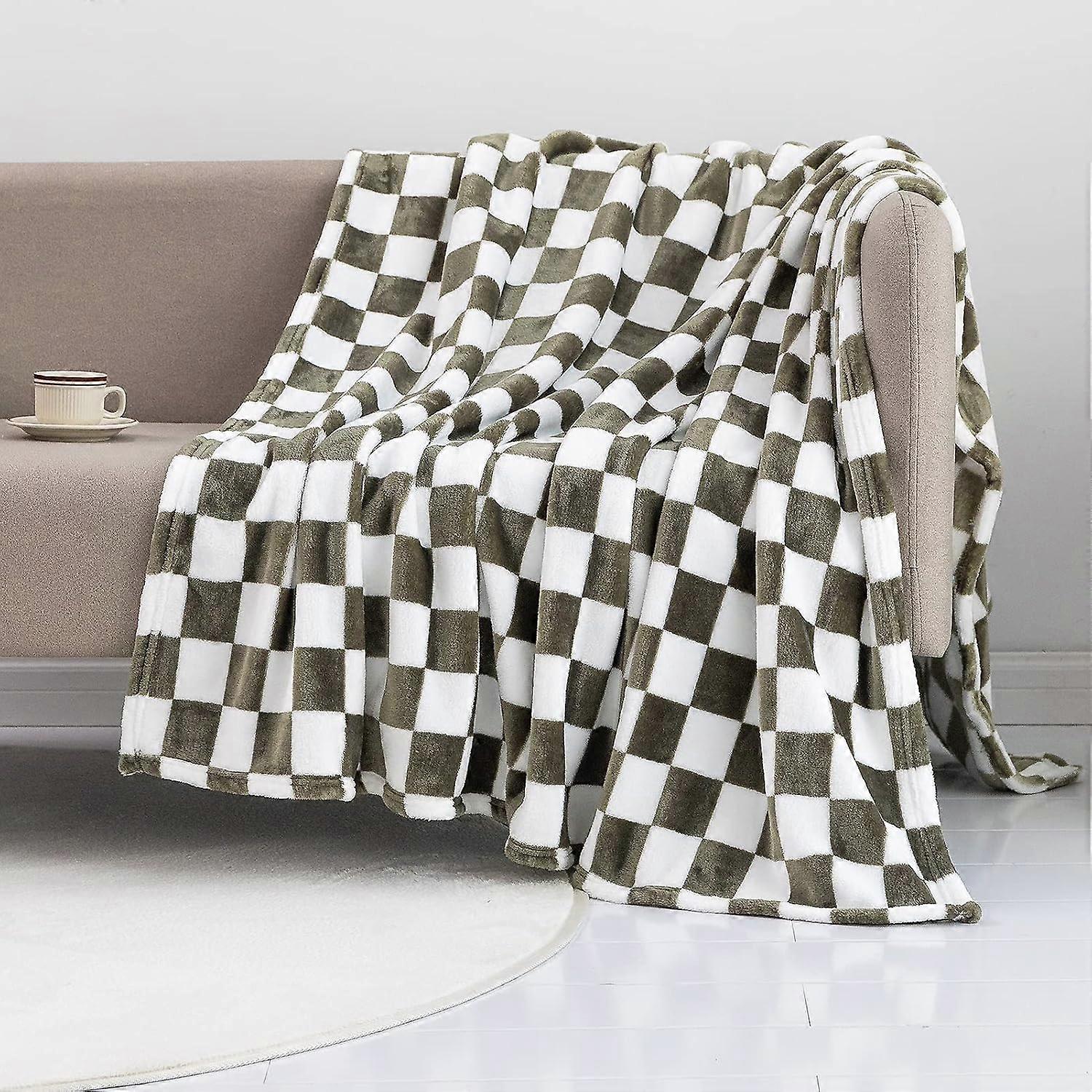 Throw Blankets Flannel Blanket with Checkerboard Grid Pattern Soft Throw Blanket for Couch, Bed, Sofa Luxurious Warm and Cozy for All Seasons (Dark Ol