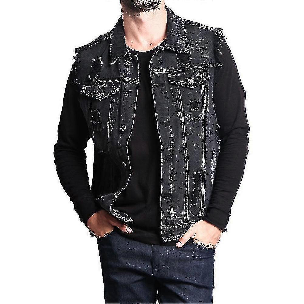 Yynuda Mens Ripped Brushed Sleeveless Jacket Casual Denim Vest