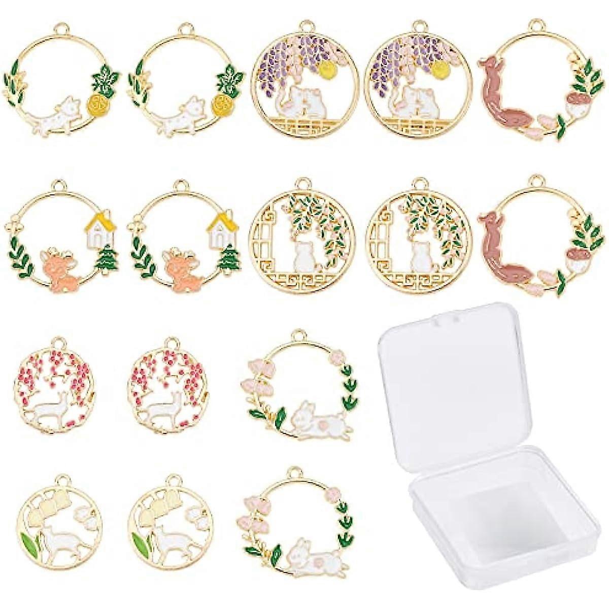 32Pcs 8Style Rabbit Enamel Charms Enamel Cat Charms Pendants Bulk Hollow Sakura Charms for Jewelry Making