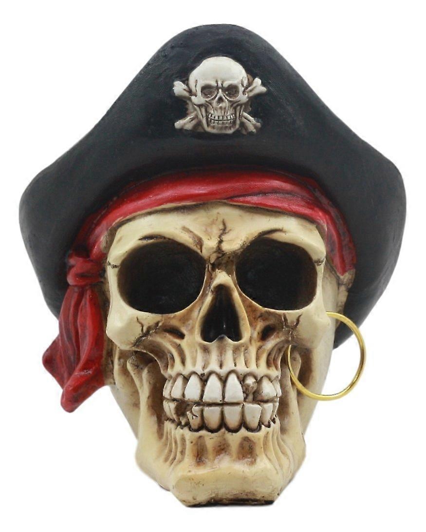 Ebros Pirate Captain Marauder Skull With Golden Earring Statue