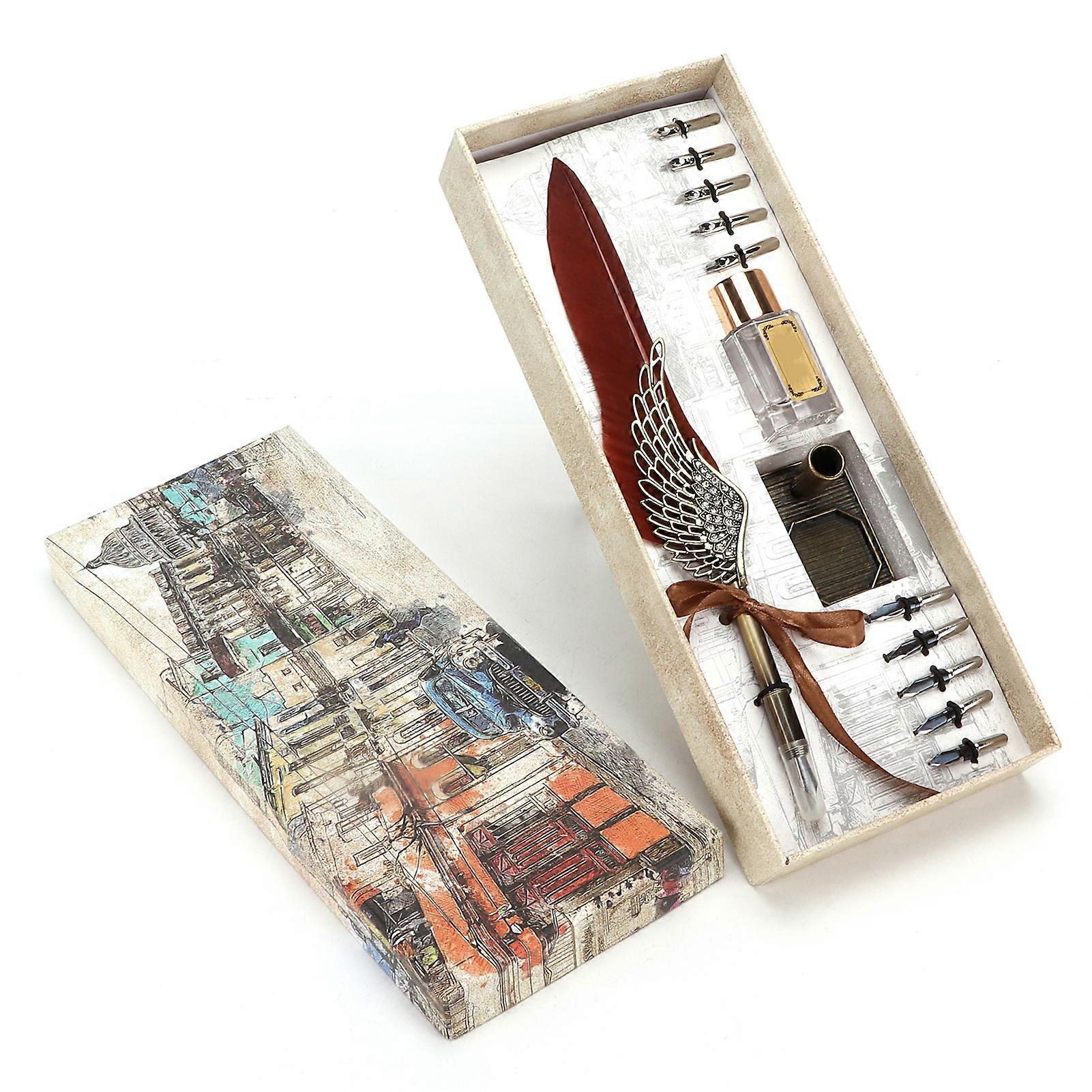 مجموعة قلم الريشة بدلة كتابة شخصية معدنية للزوجين هدية المعلم الأكبر سنا براون