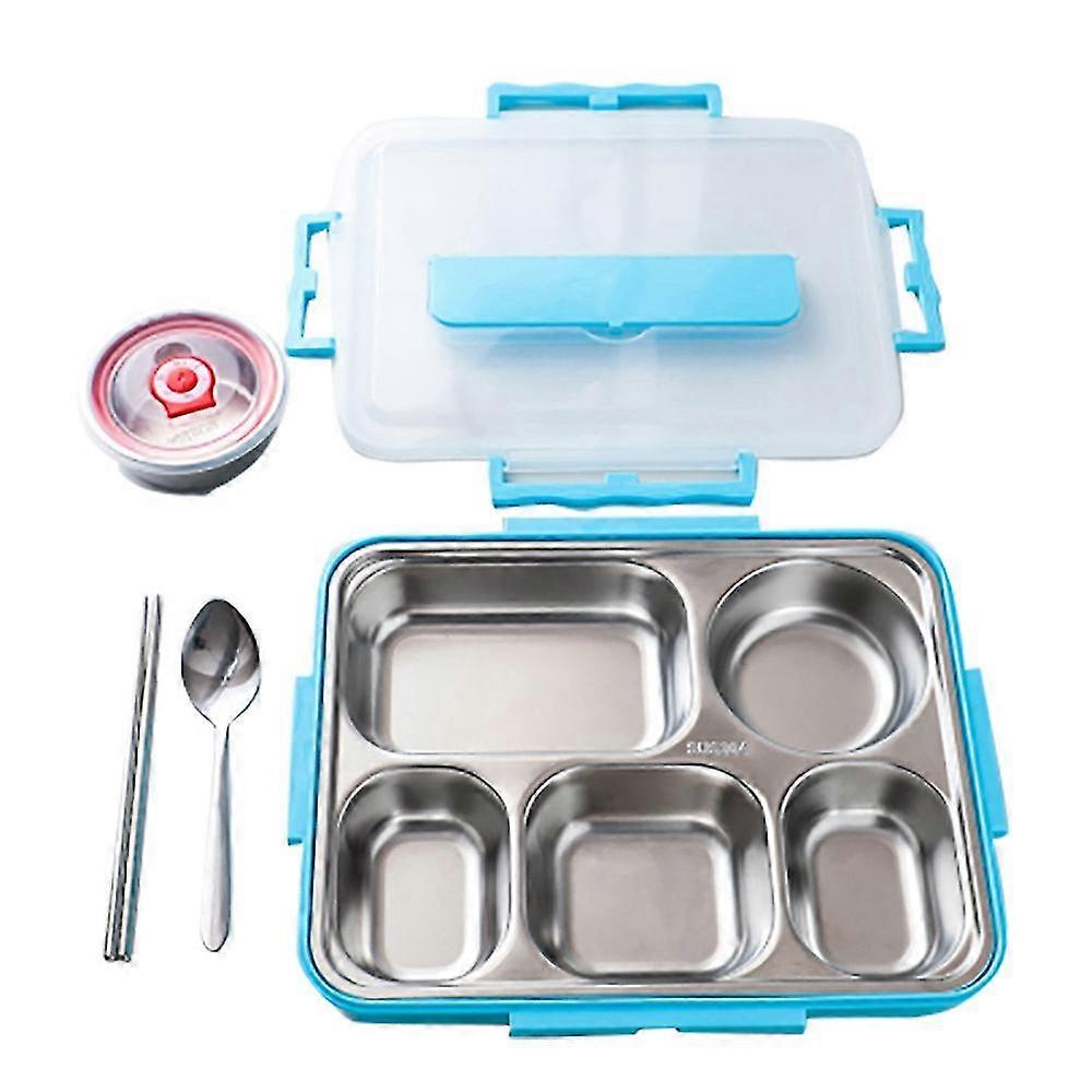 5 compartments lunch box stainless steel leak-proof bento boxes(blue)