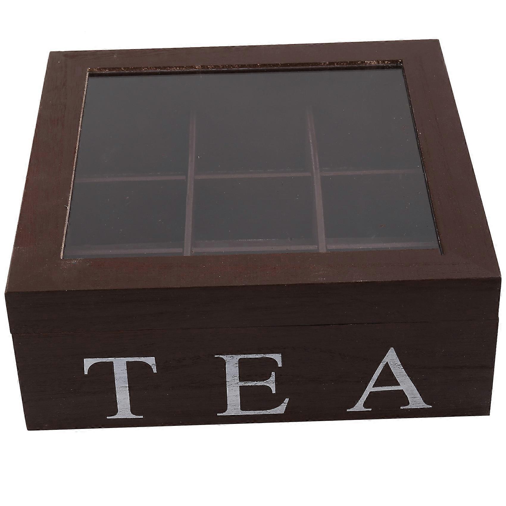 Wooden 9 Grids Tea Box Tea Bags Container Box Gift Box Case Transparent Top Lid Jewelry Box-Red Win