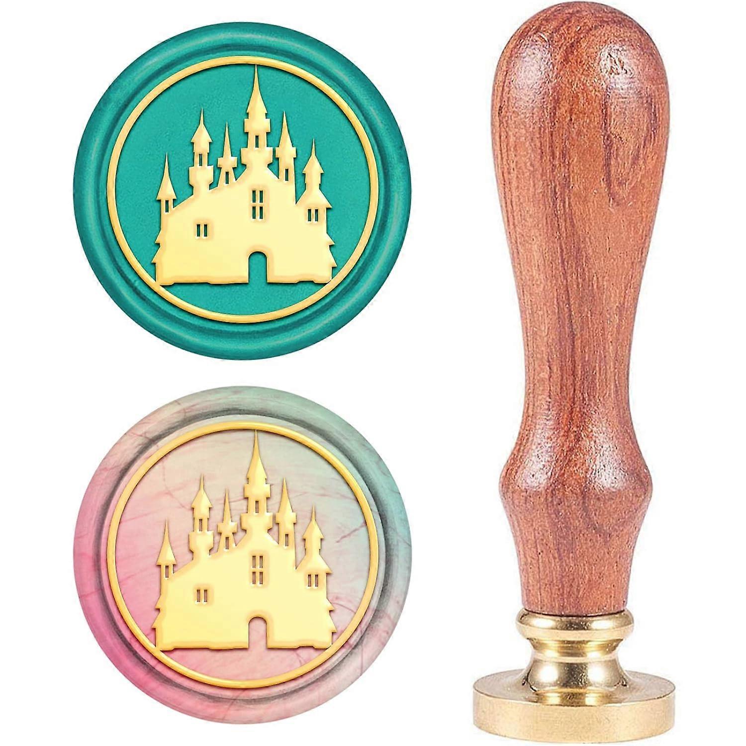Wax Seal Stamp Castle Vintage Sealing Wax Stamps Castle Retro 25mm Removable Brass Seal Stamp with Wood Handle for Wedding Invitations Envelopes Valen