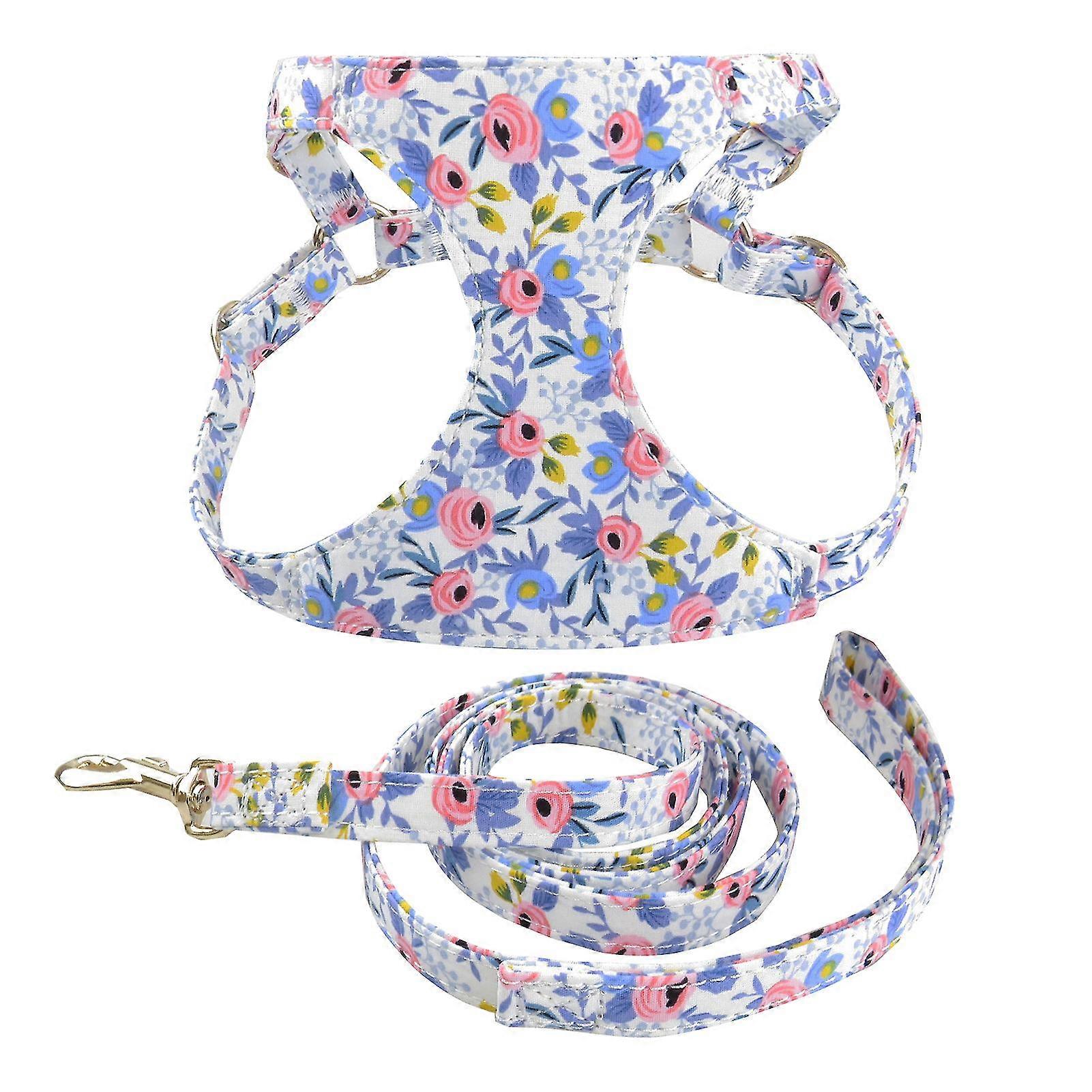 Soft Floral Pattern No Pull Dog Harness Leash Set Escape Proof Adjustable Small