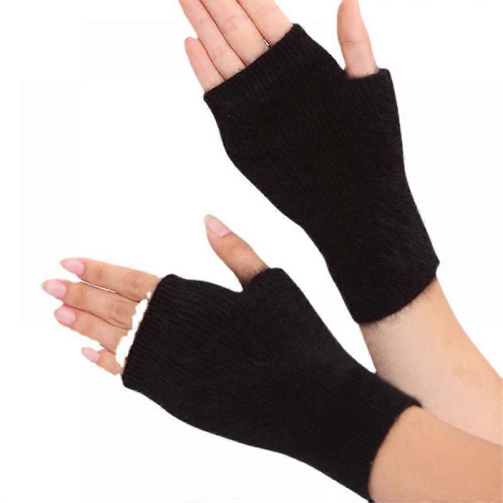 Wool Blend Fingerless Gloves Soft Warm Arm Warmers Gloves Black