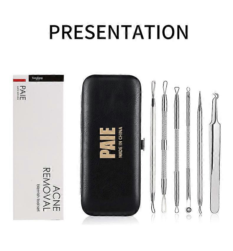 Blackhead Remover Tool 6 Pieces with Leather Case Silver