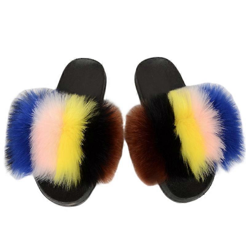 MIMIGO Lady Faux Fur Slides, Open Toe Cute Fur Slippers, Comfortable Fur Sandals With Fluffy Fur