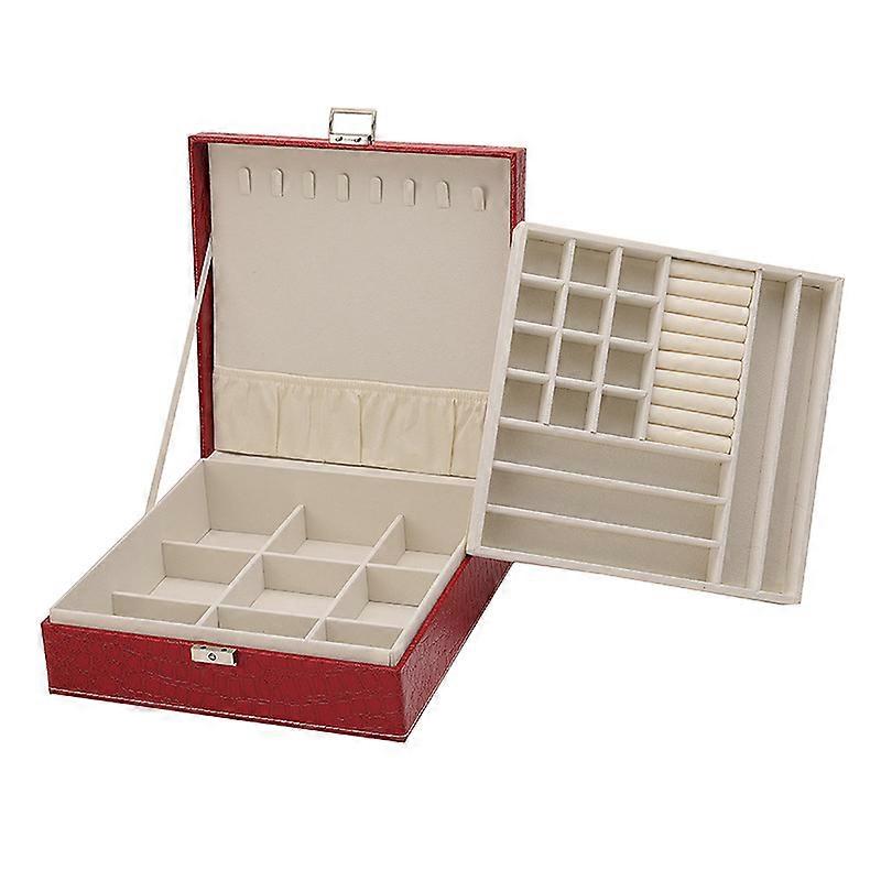 الجلود طبقة مزدوجة مجوهرات تخزين مربع سوار القرط مجوهرات مربع قلادة خاتم مجوهرات مربع