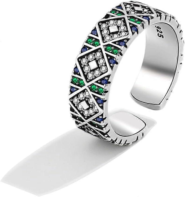 Bague oeil d'ange losange losange pour femmes et hommes, bague en laiton plaqué argent incrustée de zircon coloré, bagues d'index réglables