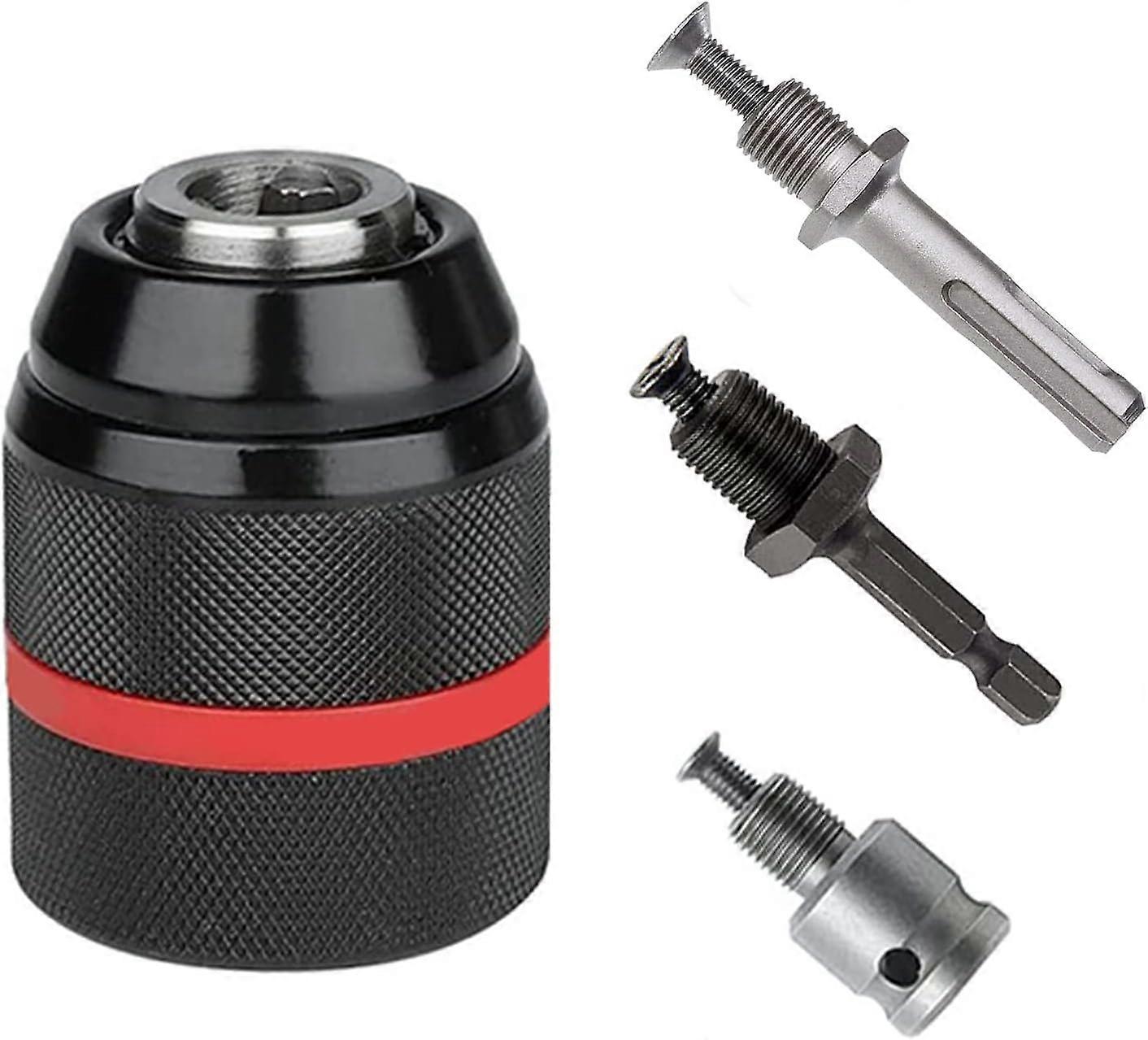 Drill Chuck 1.5-13mm, 1/2" 20UNF Thread, Quick Drill Chuck Adapter, with SDS Plus, 1/4 HEX and Impact Wrench, Conversion Tool, for Electric Drill, Ele