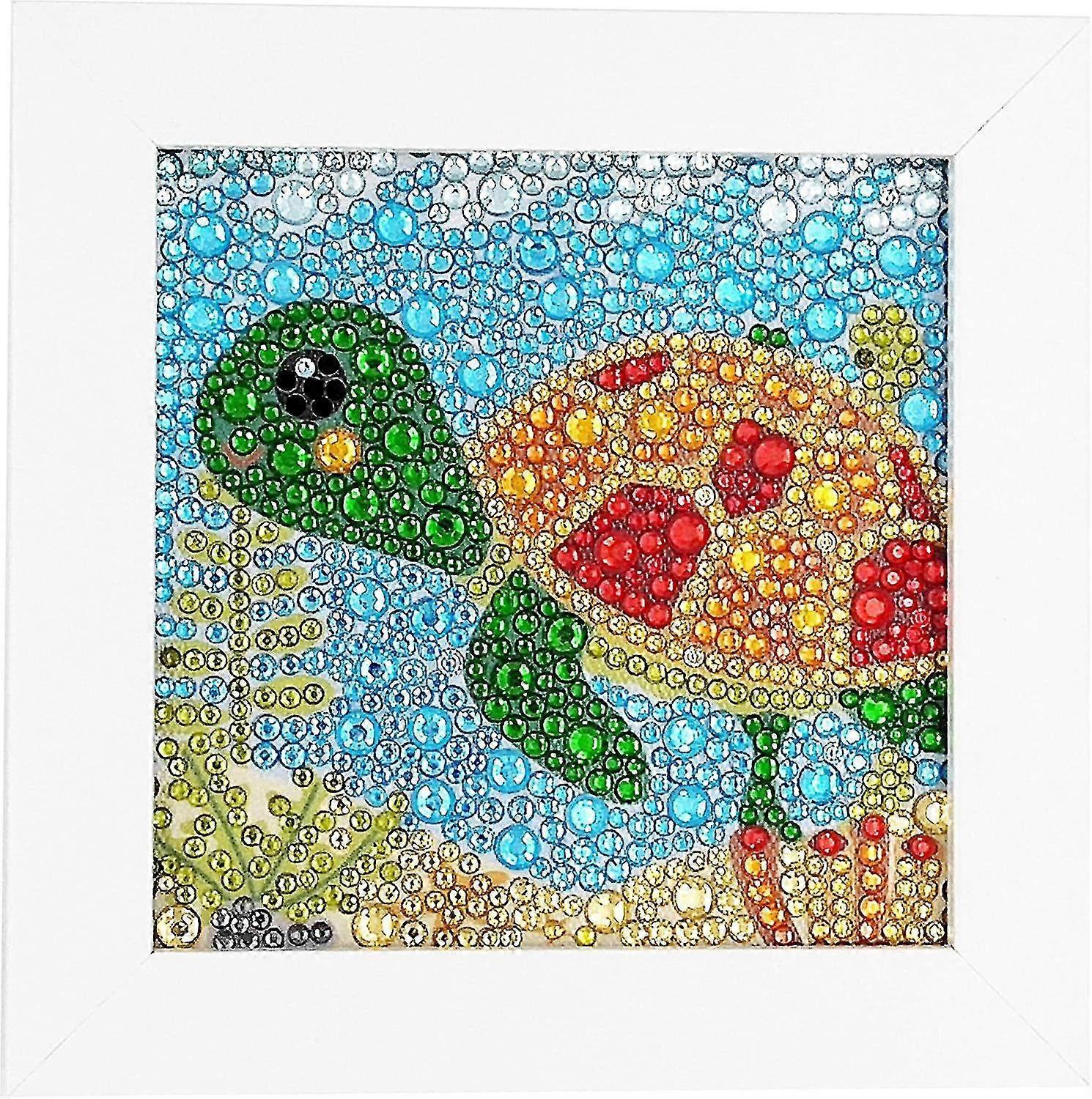 Small DIY 5D Diamond Painting Kit with White Frame, Turtle Design for Kids