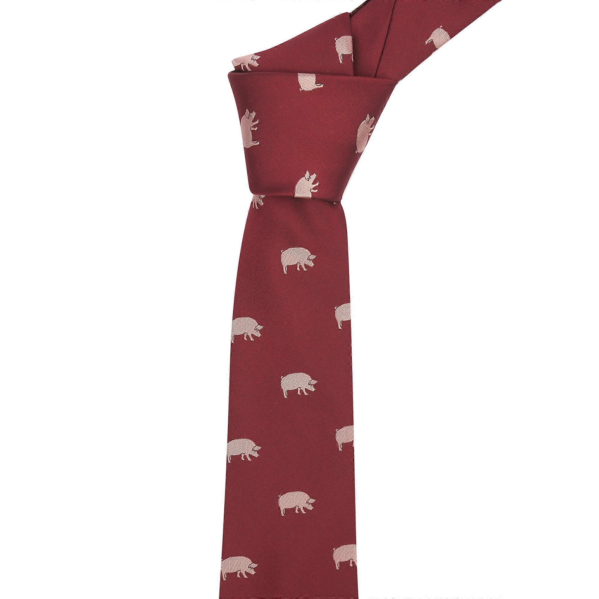 Burgundy Red Pig Embroidered Tie