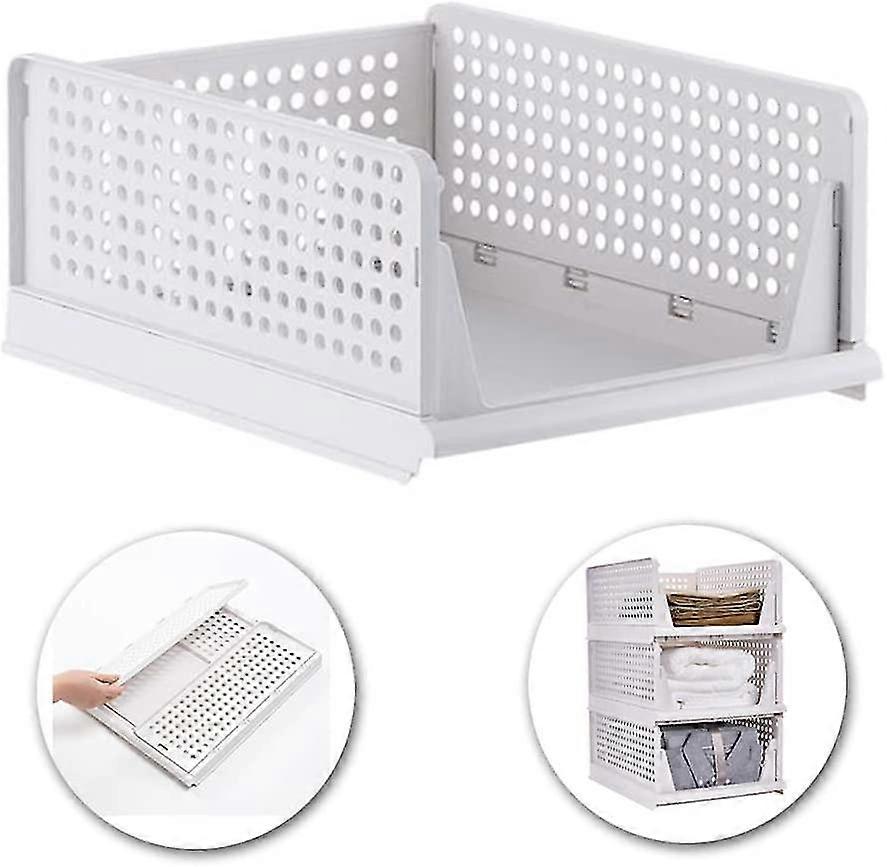 Stackable Clothes Storage Basket Organizer Sliding Wardrobe Drawer Shelf Diy Divider Container(white)