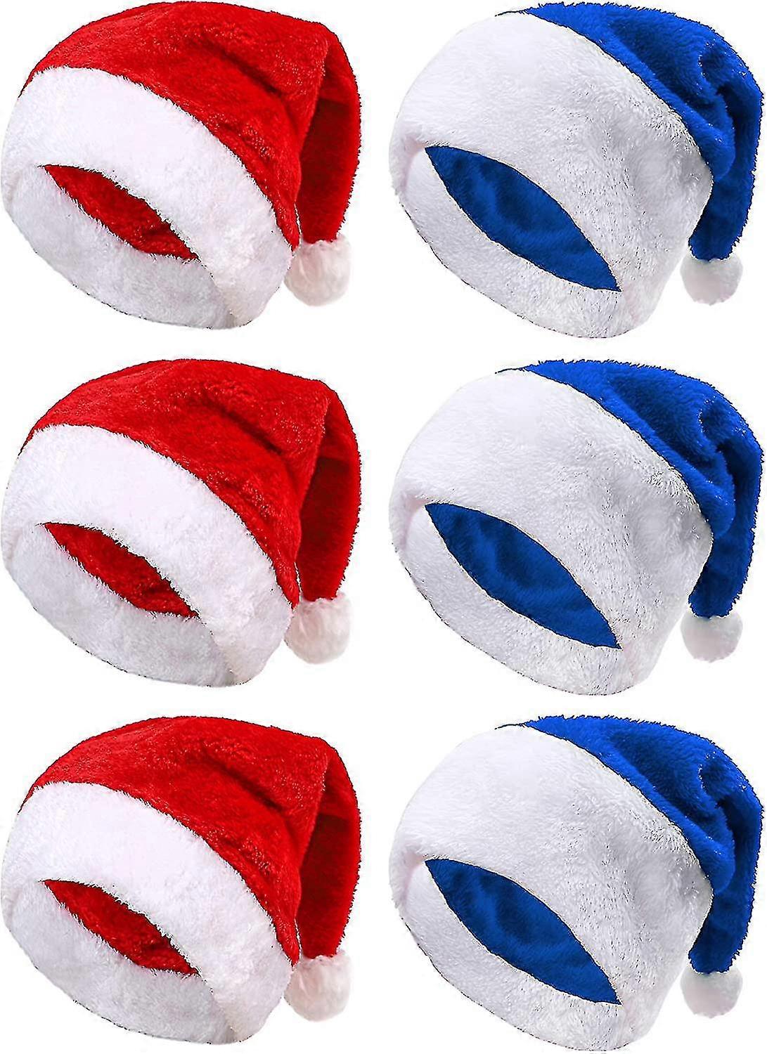 Lot de 6 bonnets de Père Noël courts en peluche et manchettes blanches, fournitures de fête de Noël