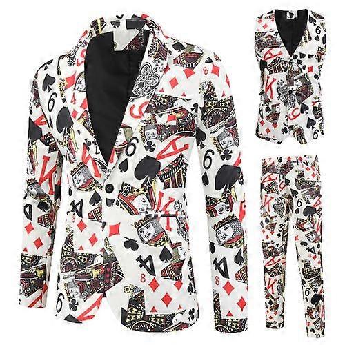 גברים חליפת 3 חלקים פוקר חליפה מודפסת תלת מימד חליפה עסקית בכושר רזה 1 בלייזר כפתור