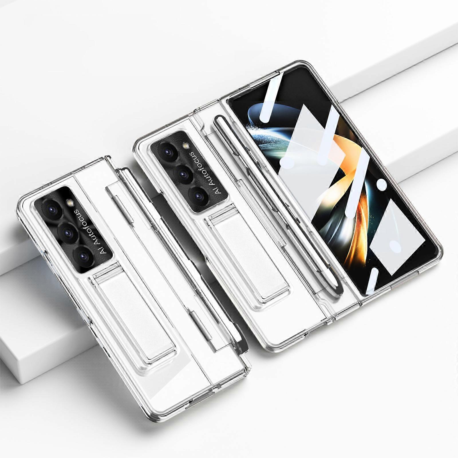 for Samsung Galaxy Z Fold 6 Case Hinge Protection, Luxury Plating Transparent All-Inclusive Case Bulit-in Screen Protector Kickstand Cover