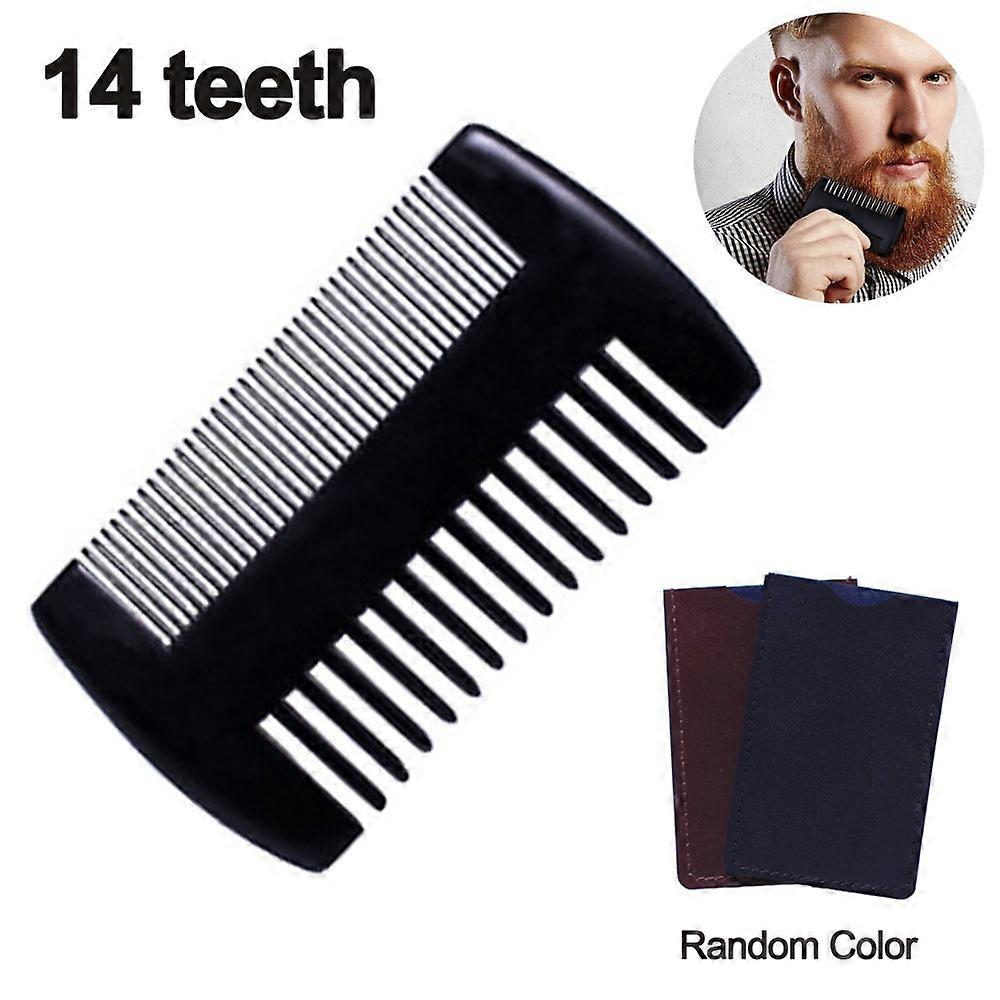 Pente para Bigode de 14 dentes com Estojo de Couro Kit de Cuidados para Barba de Madeira de Tamanho de Bolso com Dentes de Ação Dupla Finos e Grossos Funciona Perfeitamente com Óleo de Barba an