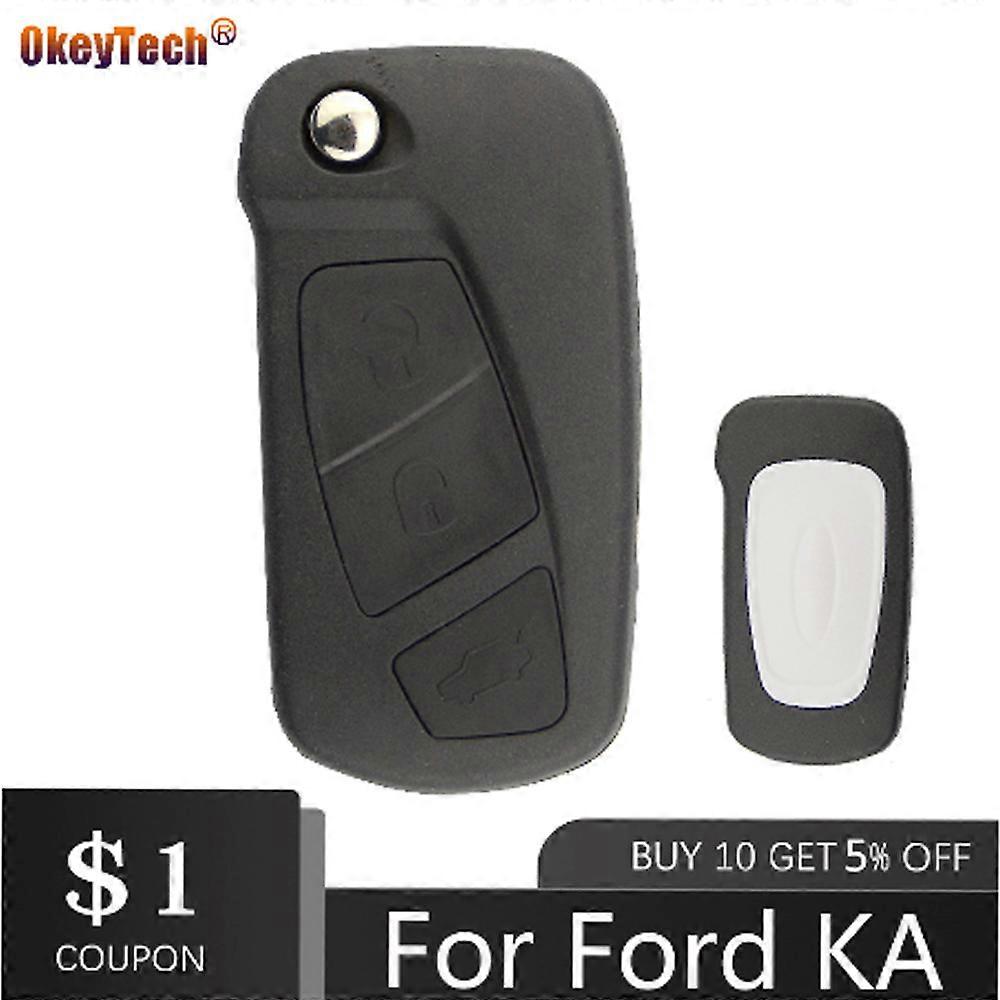 OkeyTech Replacement Flip Car Key Shell For Ford KA 3 Buttons Remote Folding Key Housing Case Holder