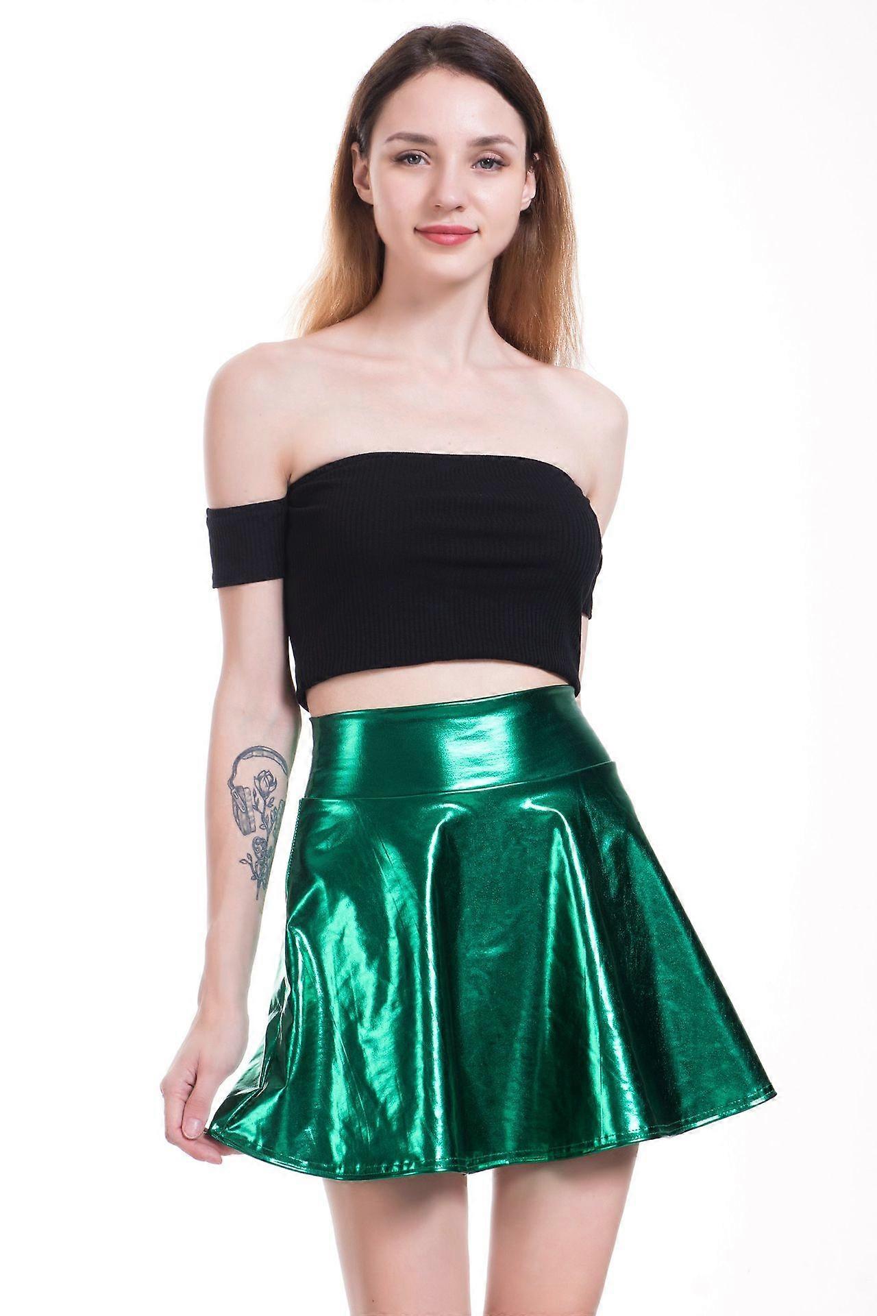 Women's Shiny Flared Pleated Mini Skater Skirt