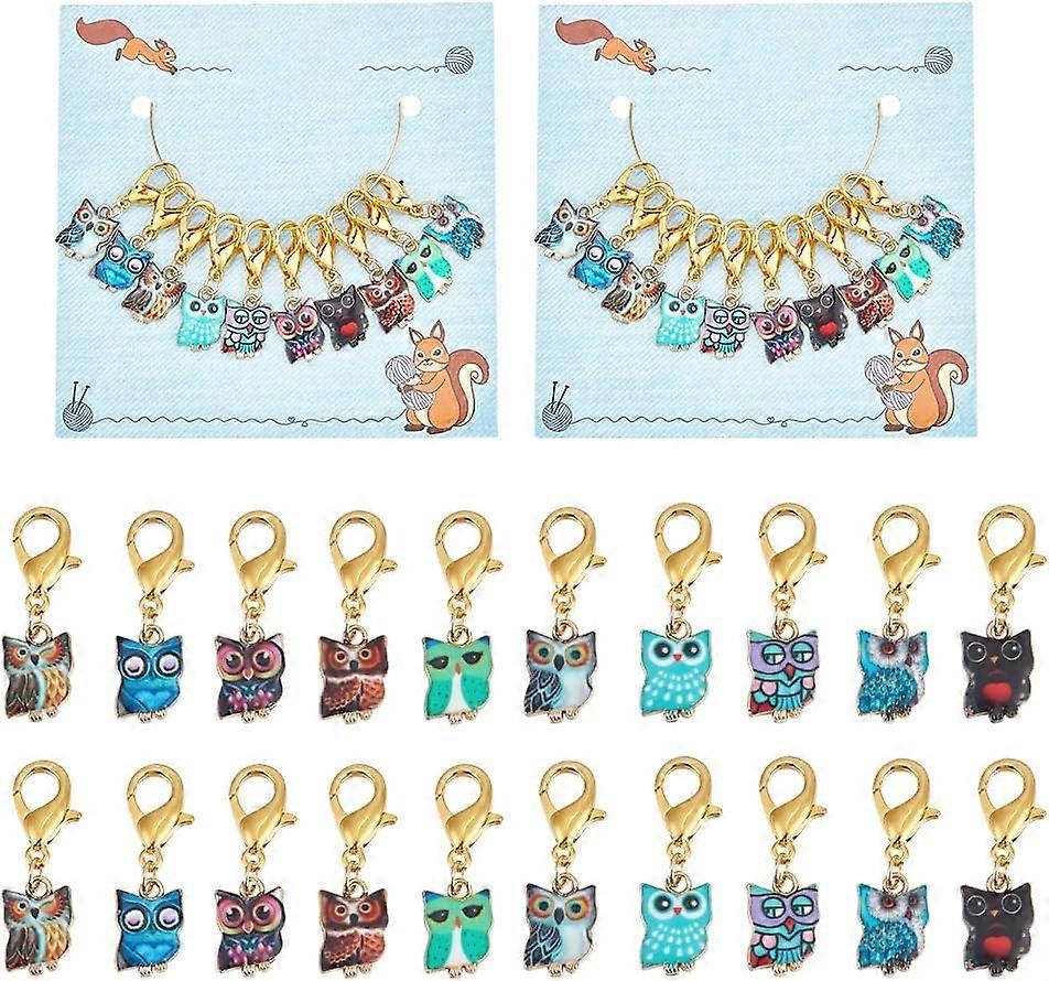 20 Pcs Owl Stitch Markers Printed Alloy Crochet Stitch Marker Charms Removable Lobster Clasp Locking Stitch Marker for Knitting Weaving Sewing Jewelry