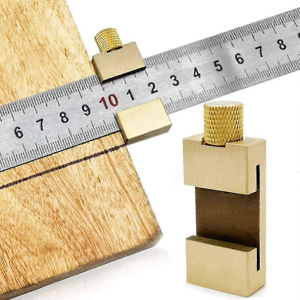 Ruler Tool Brass Steel Ruler Wood Positioning Block Line Locator Measuring Tool,with 300mm(Golden)