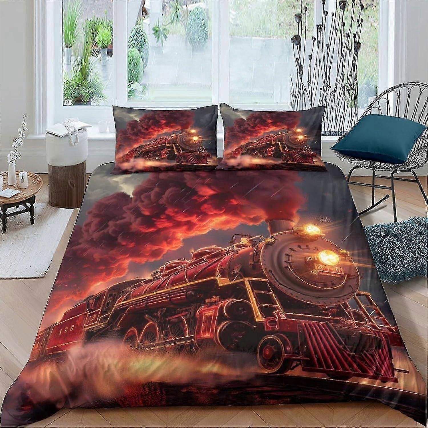 J1520 Lençóis de Cama Conjuntos de Capa de Edredom de Trem Aéreo - Capa de Colcha 3D, Conjunto de Cama de Capa de Edredom para Crianças Meninos e Meninas Conjunto de 3 Peças com Fecho de Zíper S