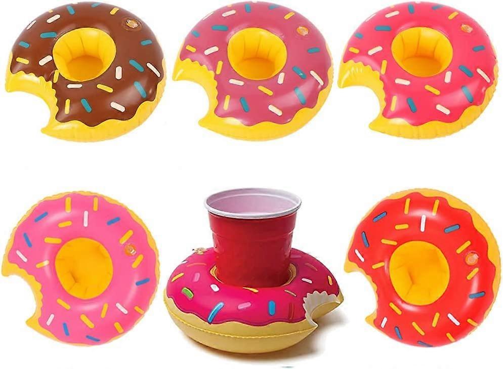 6 Pack Drink Floats Cute Animal Pool Drink Holder Set Reusable Inflatable Float Cup Coasters for Summer Pool Party,6 Donuts.