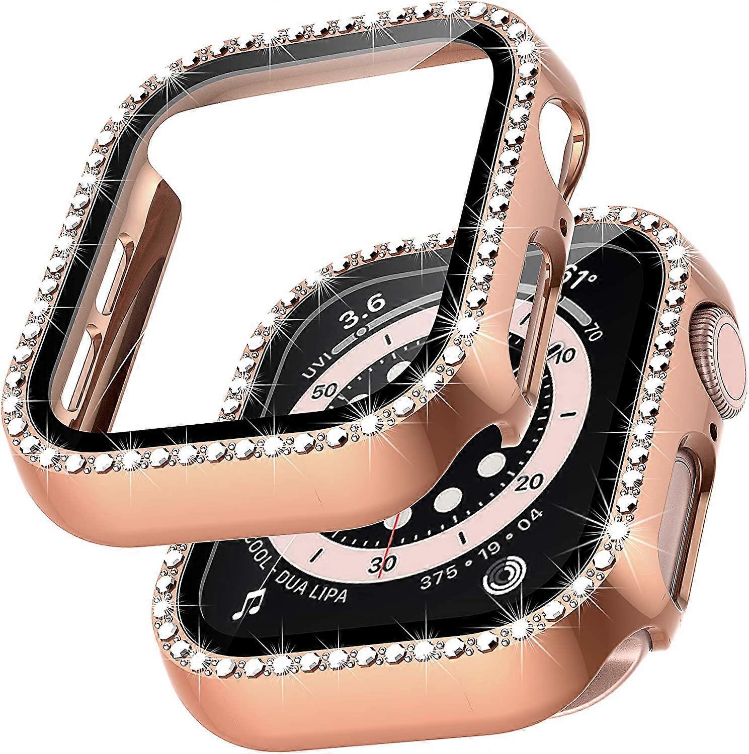 2 Packs Case Compatible with Apple Watch Series 6/5/4 40mm and Apple Watch SE 40mm with Built-in Tempered Glass Screen Protector, Bling Crystal Diamon