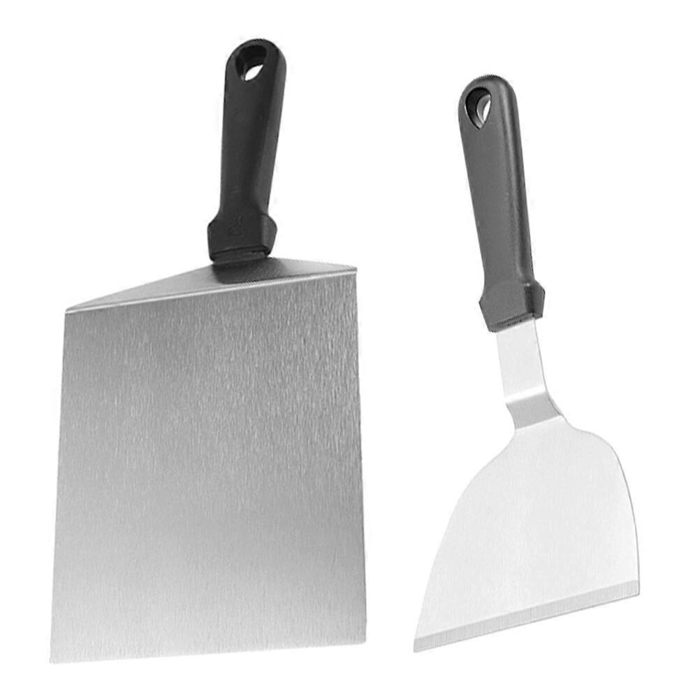 2Pcs Griddle Spatula Barbecue Shovel Hamburger Turner Scraper Pancake Flipper