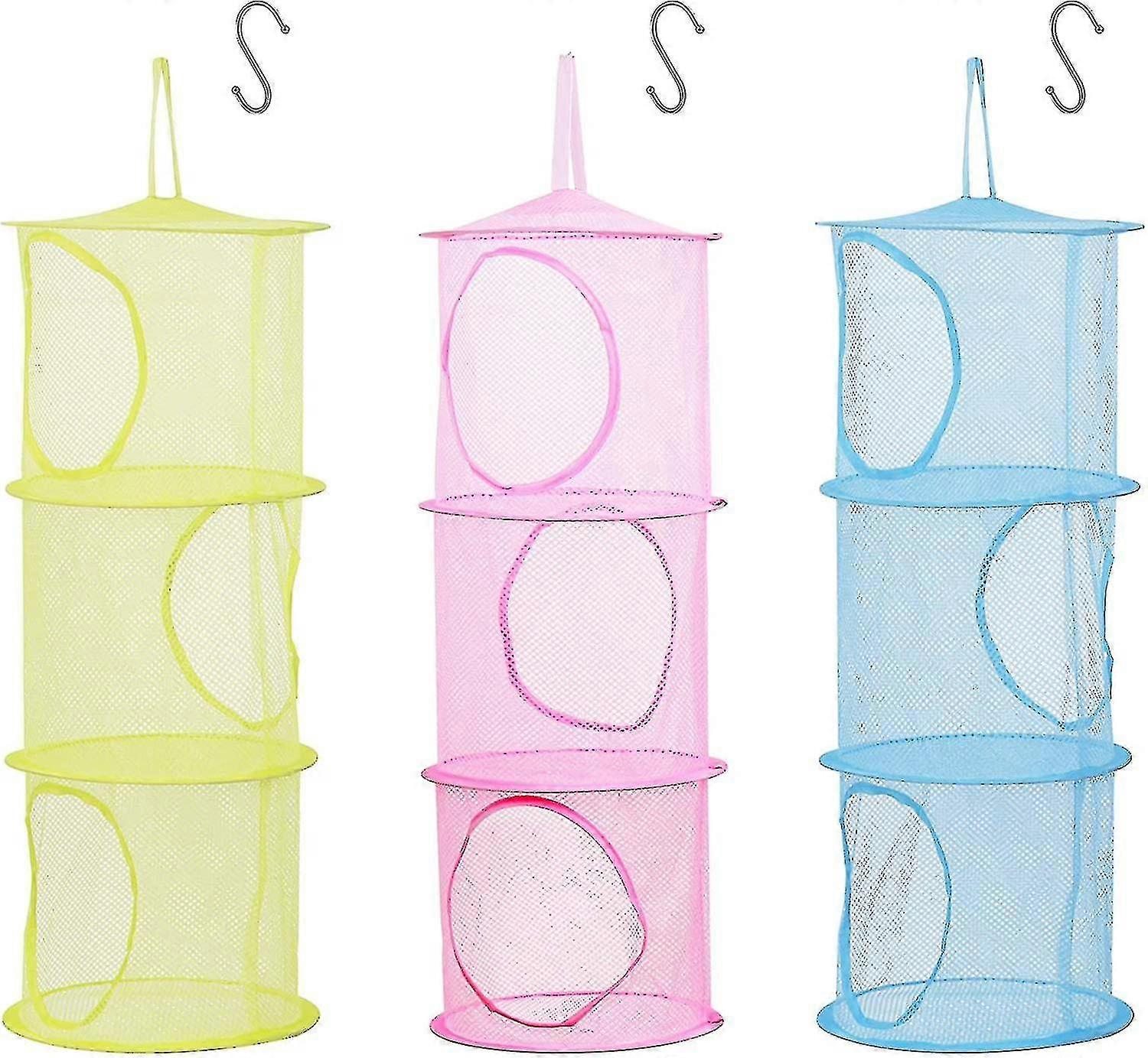 3 Pcs Kids Storage Net, Foldable Mesh Basket Hanging Toy Storage With S-hook For Plush Toys Small