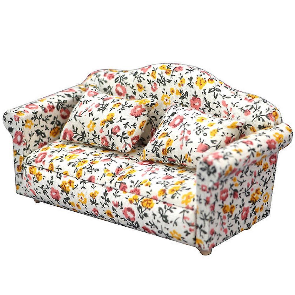 Mini Möbler Modell Blommig Soffa Utsmyckning Dockhus Micro Landskap Soffa