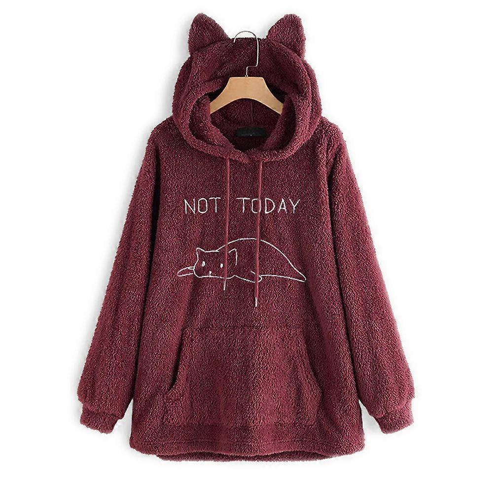 Women's Pullover Fuzzy Fleece Sweatshirt Cute Ear Long Sleeve Causal Hoodie Top Coat