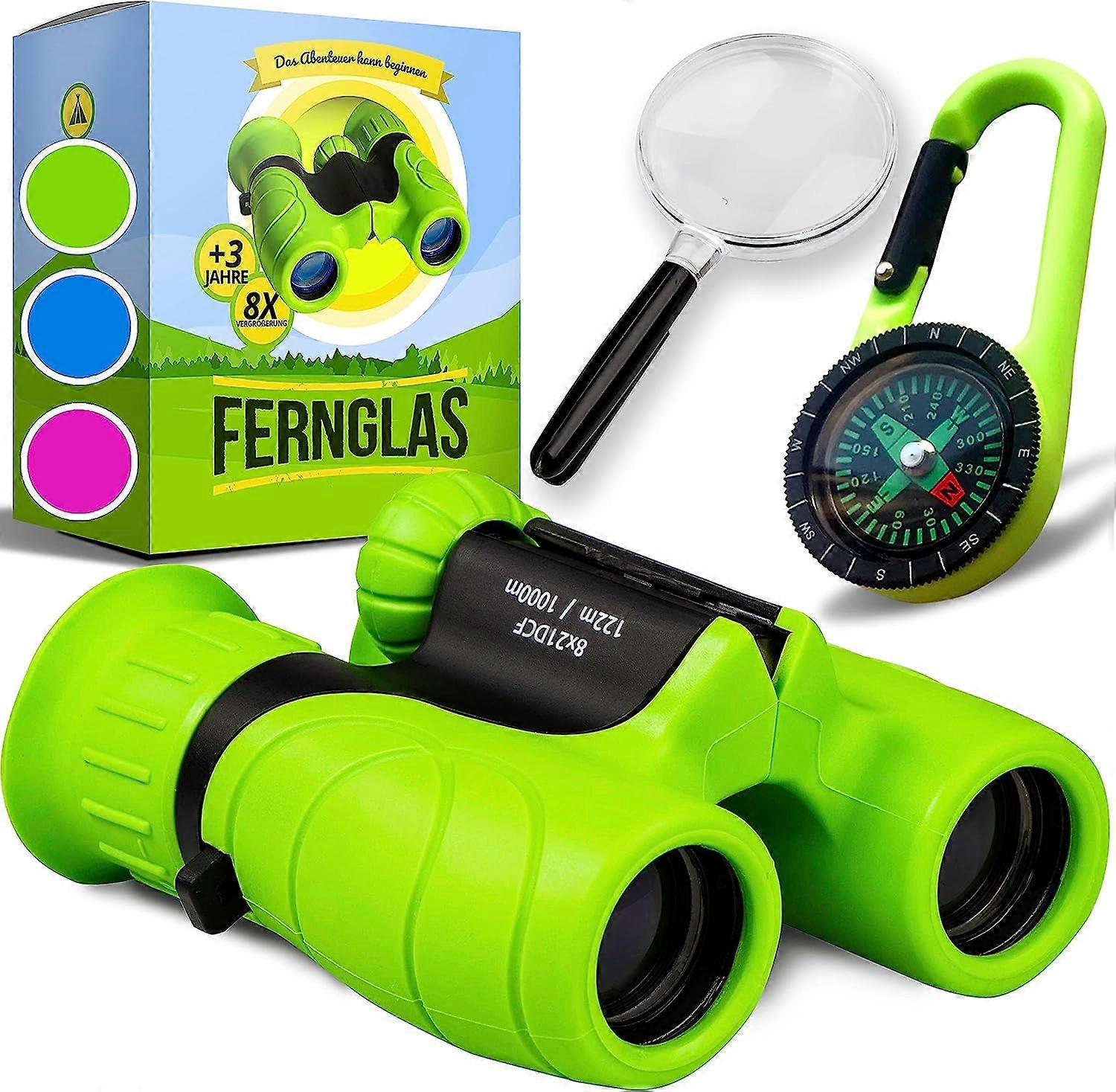 Children's Binoculars with High Magnification 8 x 21 - The Perfect Gift for Little Adventurers in a Comprehensive Set with Magnifying Glass & Compass
