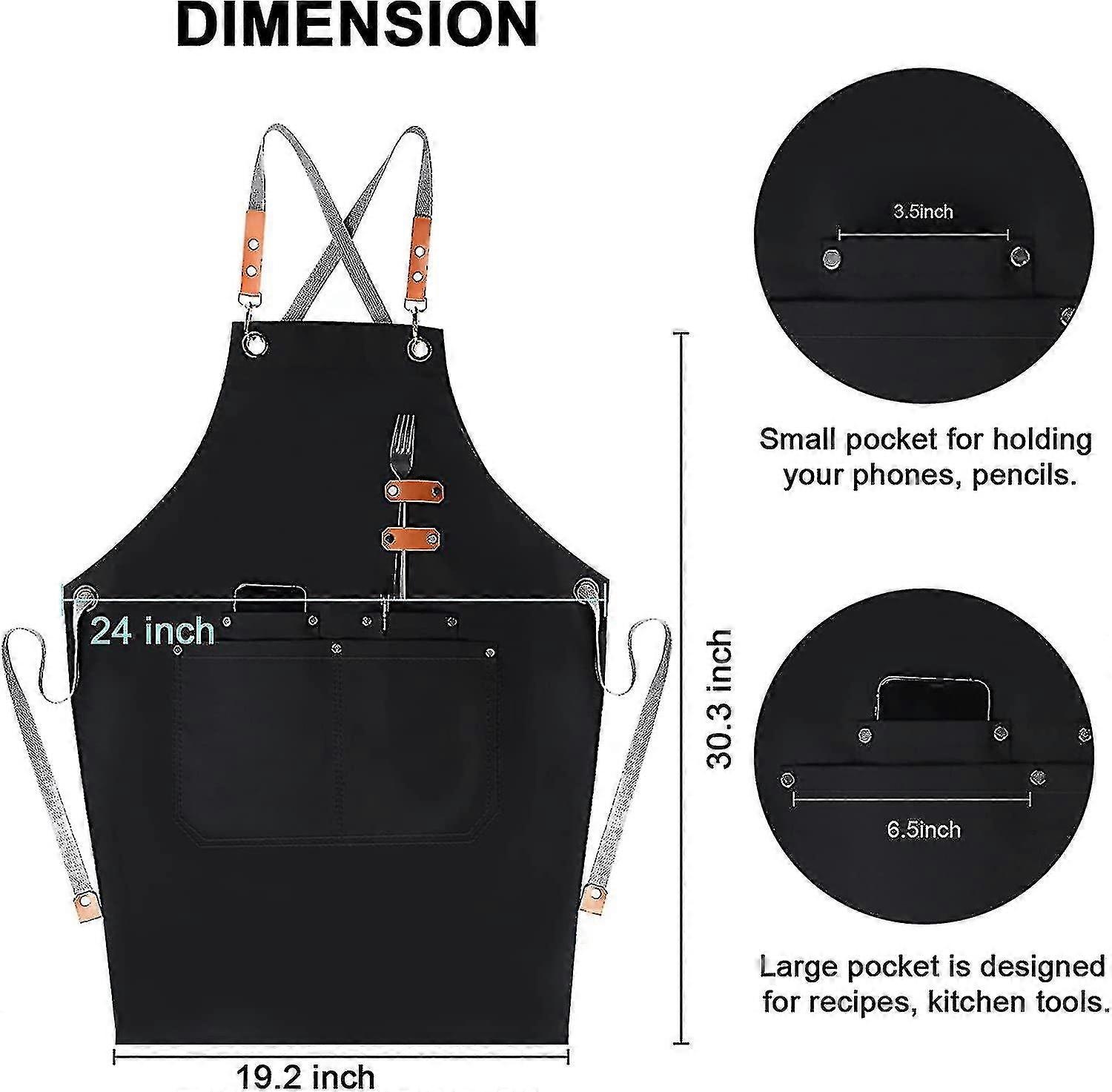 Chef Apron With Cross Back Bib Apron Cooking  With Large Pock For Heilwiy Men