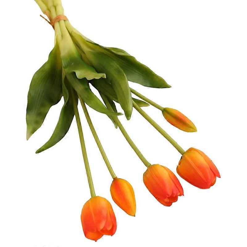 Fake Flower No Watering Vibrant Colorfast PE Hands Feeling Fine Workmanship Shooting Props Non-fading 5 Tulips Simulation Flower for Home Qinhai