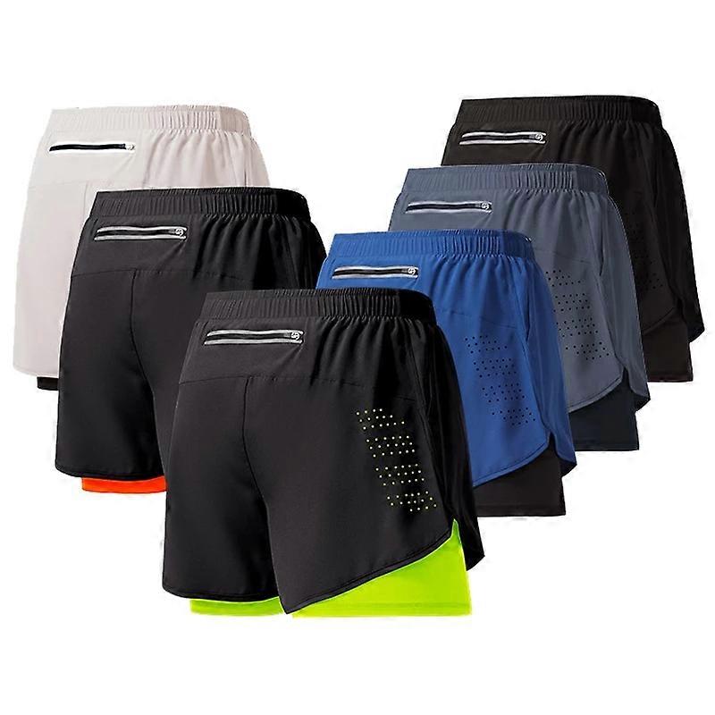 Pantaloncini Sportivi Uomo 2 In 1 Con Tasche Zip - Traspiranti, Per Corsa, Fitness E Allenamento - Foto 2