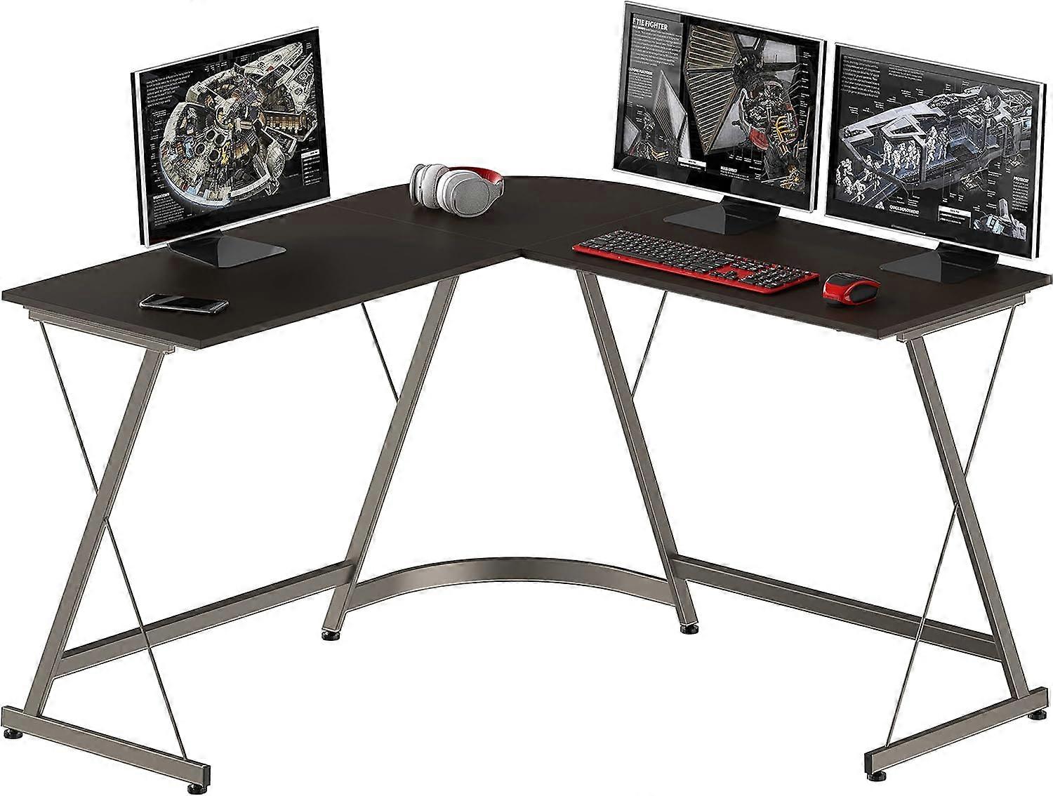Gaming Desk L-Shaped Office Computer Corner Table, Espresso Espresso