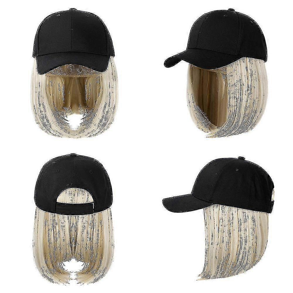 Saç Uzatmalı Beyzbol Şapkası Düz Kısa Bob Saç Modeli Ayarlanabilir Çıkarılabilir Peruk Şapka 14 inç Kadın Kız Orta Ağartıcı Sarışın-düz Saç İçin