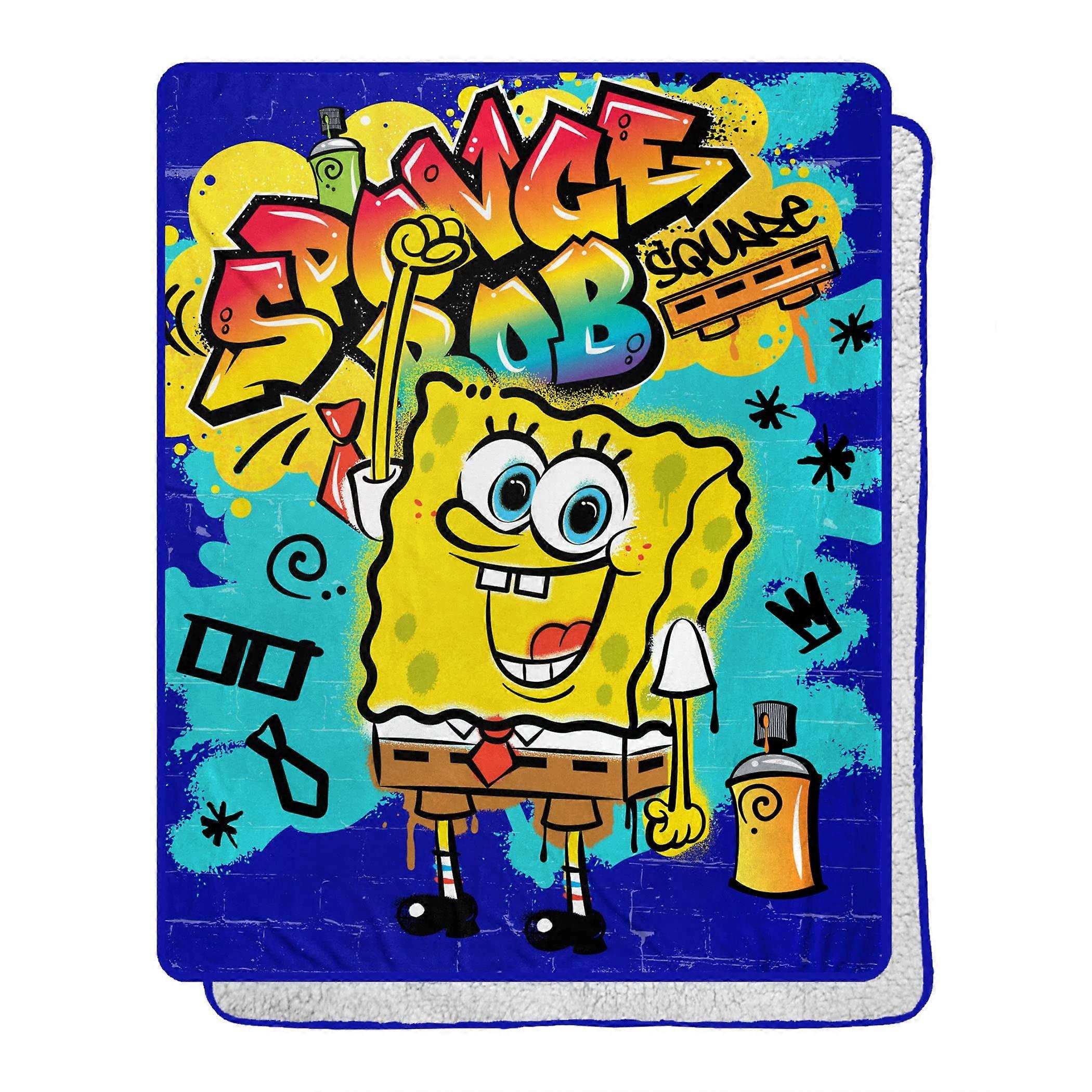 Northwest Spongebob Squarepants Silk Touch Sherpa Throw Blanket, 40" x 50", Graffiti BobQY219