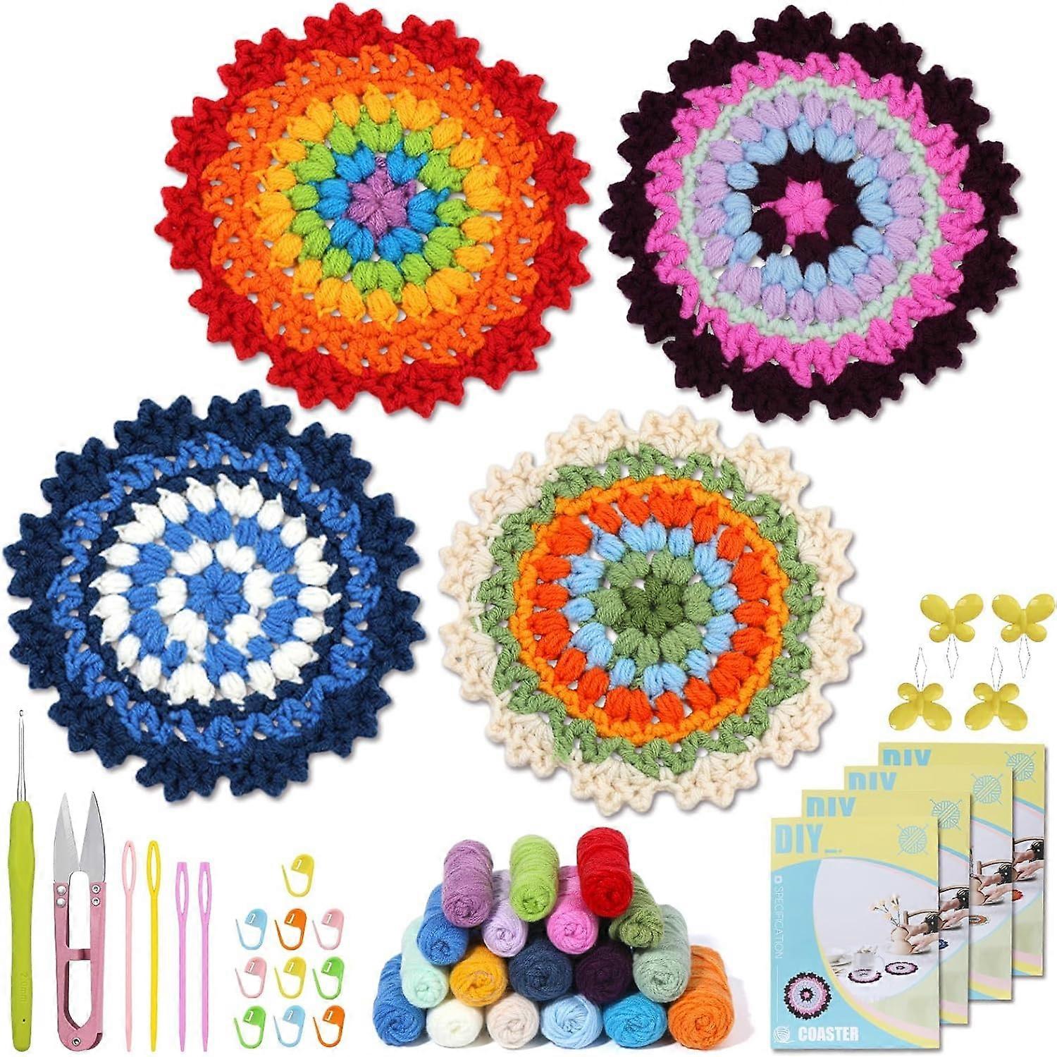 Coaster Beginner Crochet Kit with Step-by-Step Video Tutorials Yarns Crochet Hook, Crochet Starter Kit for Adults DIY Knitting Supplies Father's Day