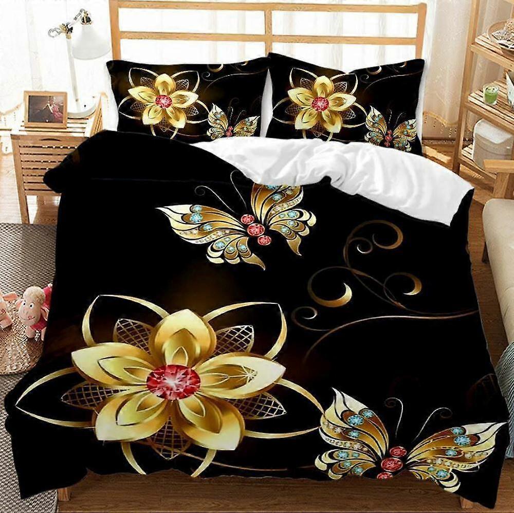 v1085 Lakan Vacker Gold Butterfly Collection Påslakan Set Sängkläder Mjuka lakan IU1085