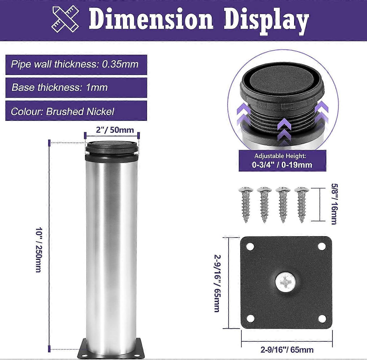 Set Of 4 Adjustable Furniture Legs With Wheels - 7-12 Inch Height, 440 Lb Capacity, White