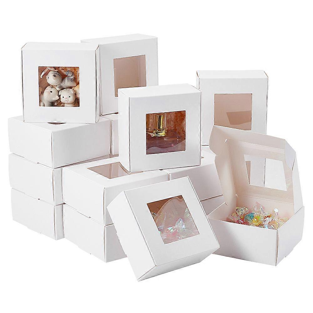 Paper Candy Storage Box with PVC Visible Window for Mini Cake Square White 10x10x5cm