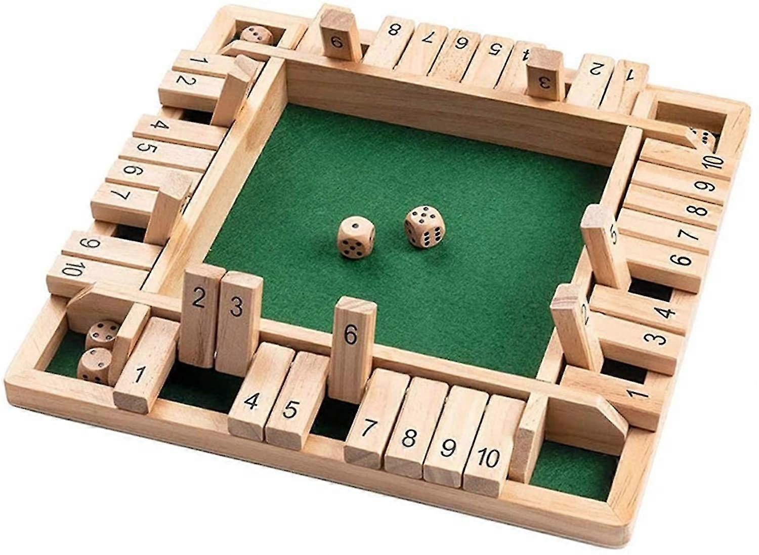 Wooden Board Game, 4 Players Shut The Box Dice Game