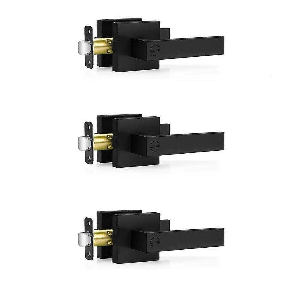 3 Pack Matte Black Door Handles, Keyless Interior Door Knobs, Privacy Door Lever Locksets for Bedro