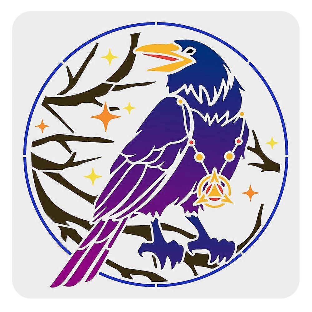 1pc PET Hollow Out Drawing Painting Stencils for DIY Scrapbook Photo Album Raven Pattern 30x30cm
