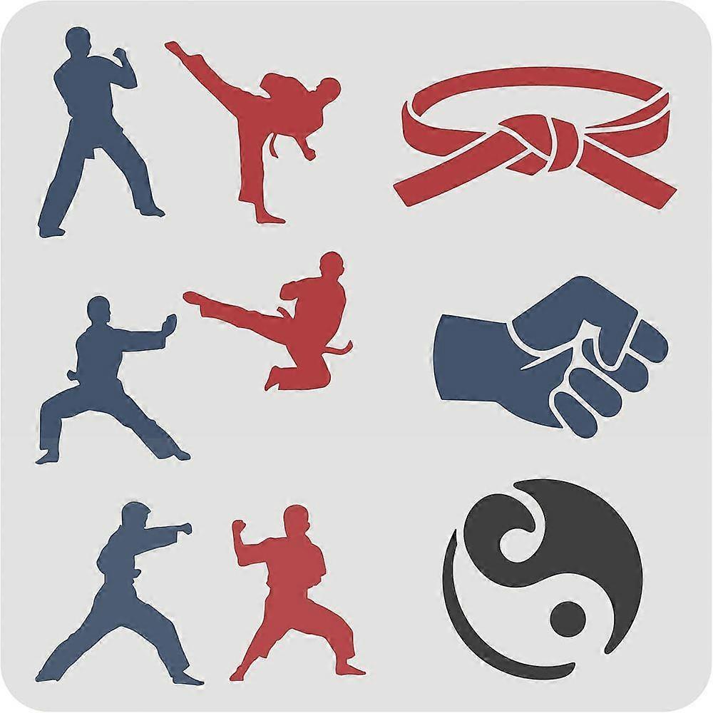 1pc Martial Arts Stencils 30x30cm Karate Stencil Plastic Tai Chi Diagram Fist Belt Pattern Stencils Reusable Martial Arts Theme Stencils DIY Stencil f